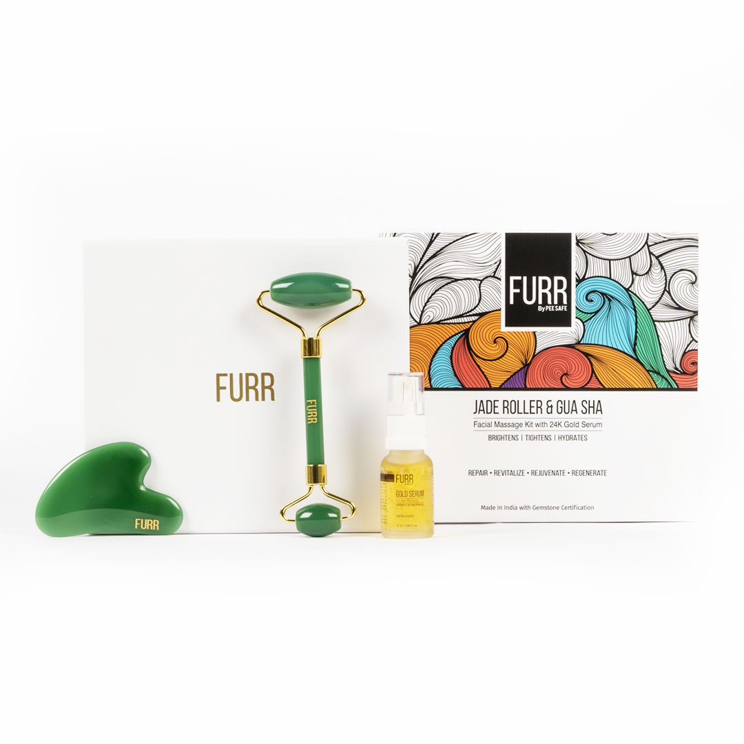 Furr Jade Roller And Gua Sha Facial Massage Kit With 24k Gold Serum By Pee Safe 