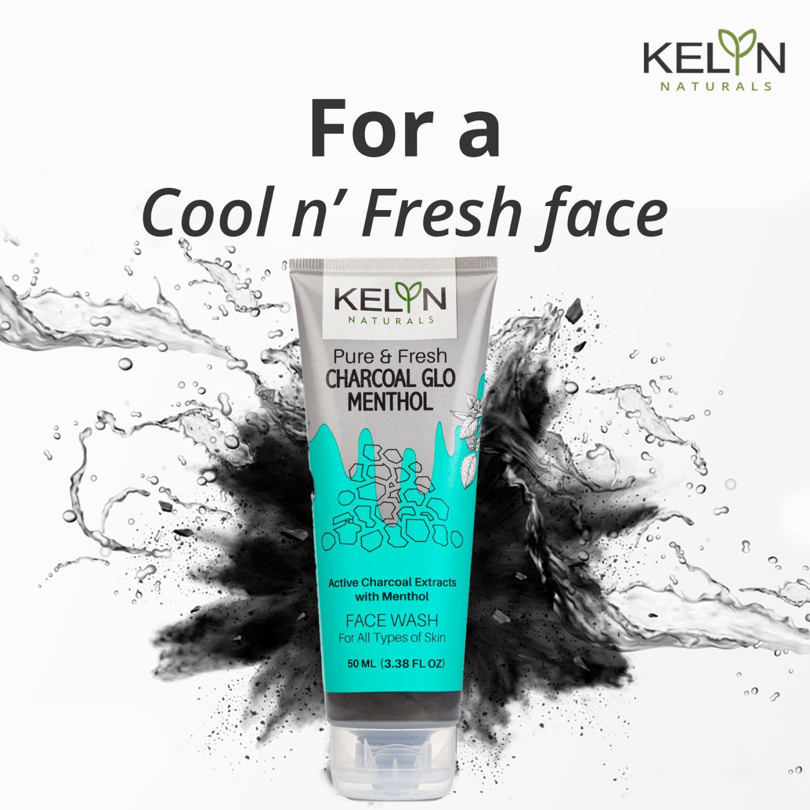 Kelyn Naturals Pure & Fresh Charcoal Glo Face Wash 100ml 