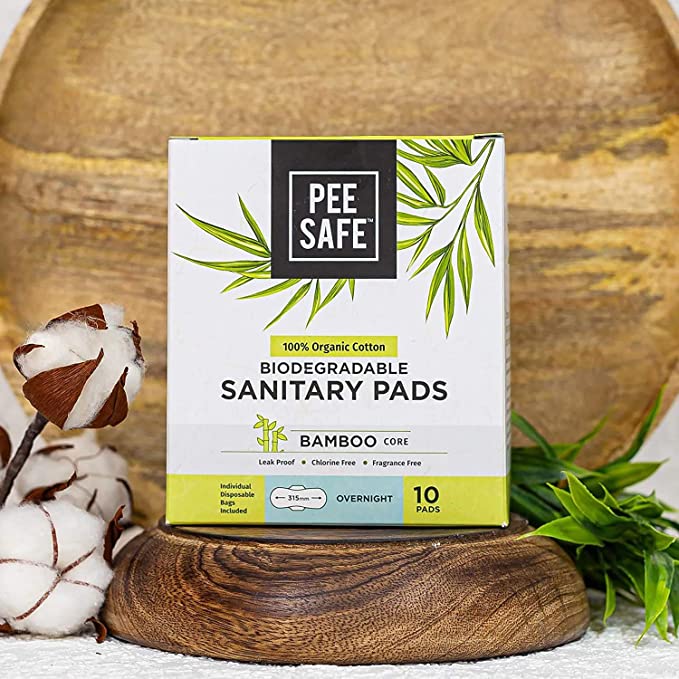 Pee Safe 100% Organic Cotton, Biodegradable Sanitary Pads - Overnight (pack Of 10) 