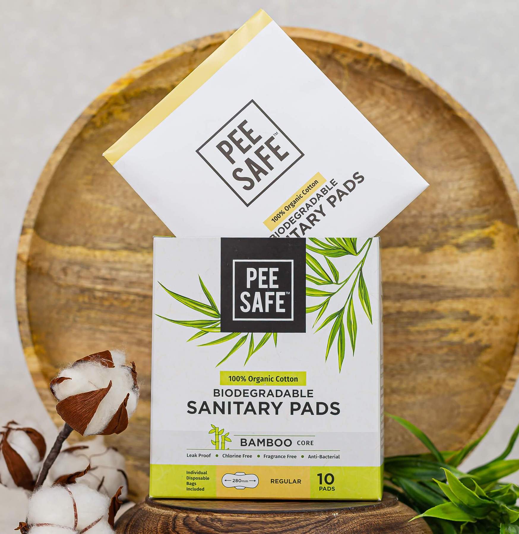 Pee Safe 100% Organic Cotton, Biodegradable Sanitary Pads - Regular (pack Of 10) 