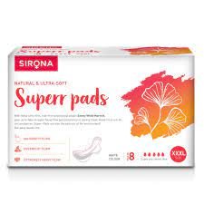 Sirona Natural Ultra Soft Superr Pads - 8 Pieces (420mm) For Maternity Flow, Overnight Flow And Extr