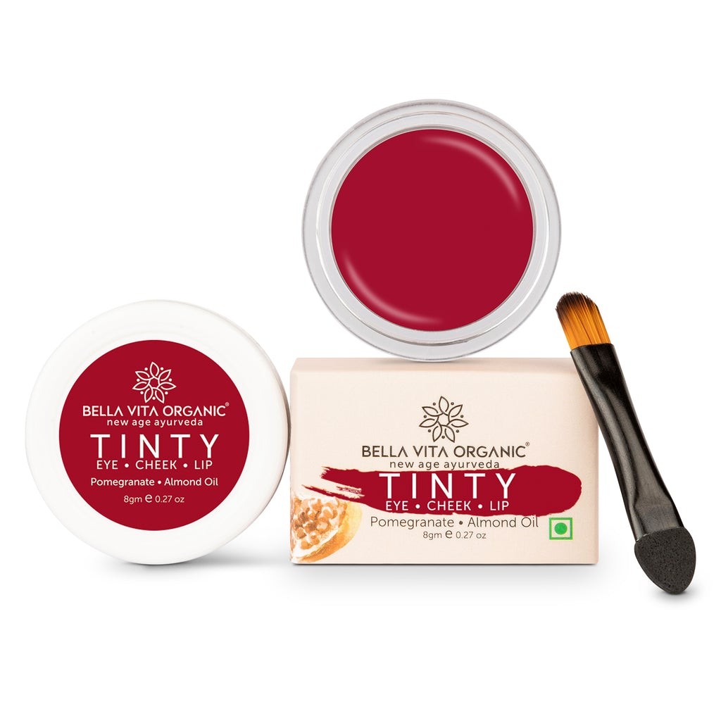 Bella Vita Organic 3 in 1 Lip, Eye & Cheek Tint - Pomegranate Tinty with Applicator Brush - 8 gm