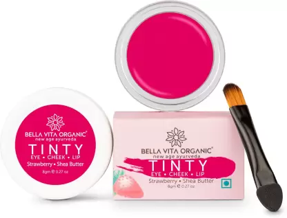 Bella Vita Organic 3 in 1 Lip, Eye & Cheek Tint - Strawberry Tinty with Applicator Brush - 8 gm