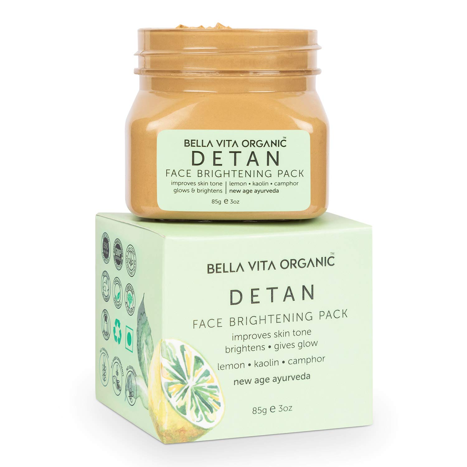 Bella Vita Organic Detan Face Pack For Glowing Skin, Blemishes, Pigmentation & Brightening - 85 gm
