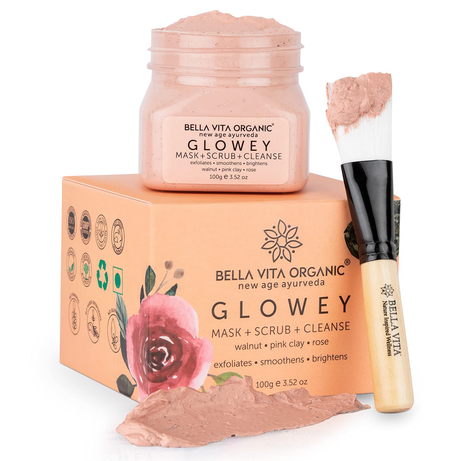 Bella Vita Organic Glowey Face Pack, Scrub & Face Wash 3-in-1 for Glowing Skin & Radiance - 100 gm
