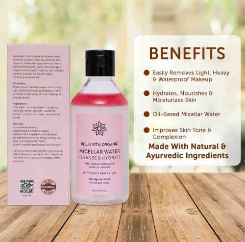 Bella Vita Organic Micellar Water - Natural Makeup Remover and Cleanser - 225 ml