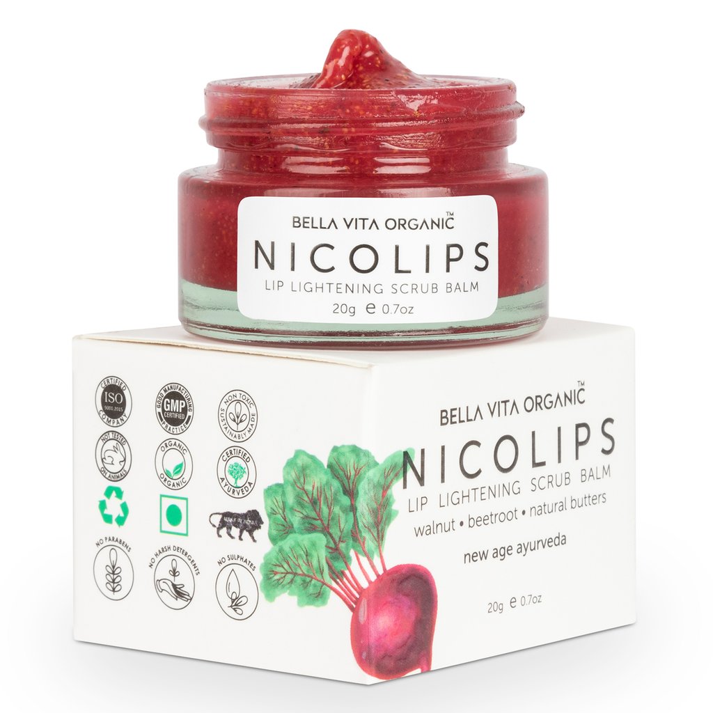 Bella Vita Organic Nico Lips Lip Lightening Scrub For Dark, Dry, Chapped & Damaged Lips - 20 gm