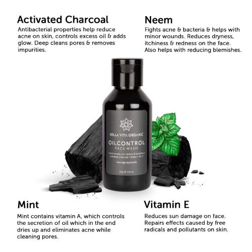 Bella Vita Organic Oil Control Face Wash with Activated Charcoal For Deep Cleansing, Dirt Removal & 