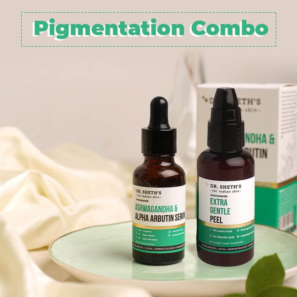 Dr. Sheth Pigmentation Combo (Ashwagandha and Alpha Arbutin Serum - 30 ml & Extra Gentle Peel - 50