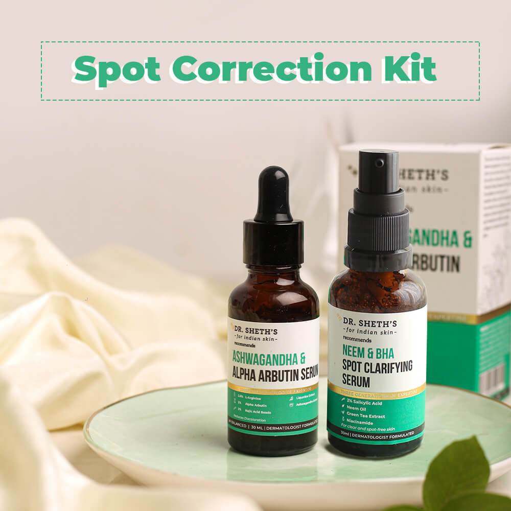 Dr. Sheth Spot Correction Kit (Ashwagandha & Alpha Arbutin Serum - 30 ml & Neem & BHA Spot Clarify