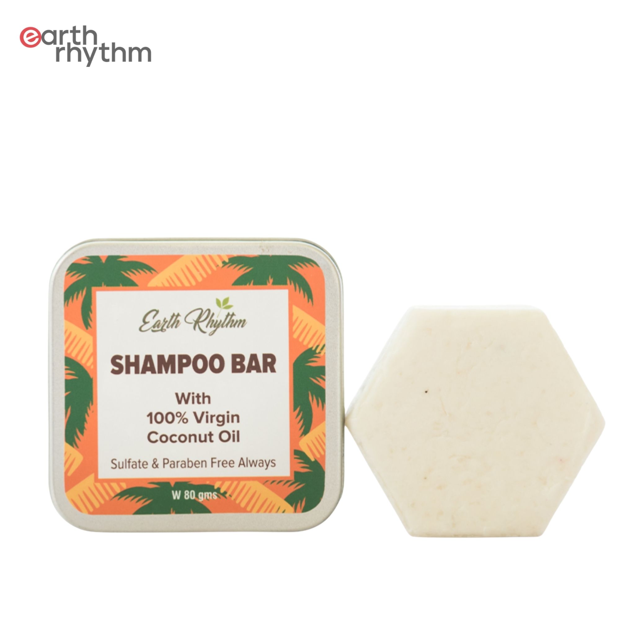 Earth Rhythm 100% Virgin Coconut Oil Shampoo Bar - 80 gm (Tin Box)