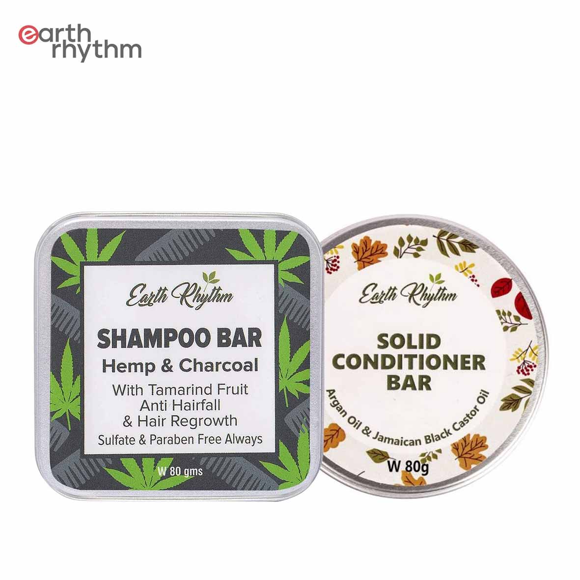 Earth Rhythm Hemp & Charcoal Shampoo Bar (80 gm) + Argan Conditioner Bar (80 gm) Value Pack for Hair