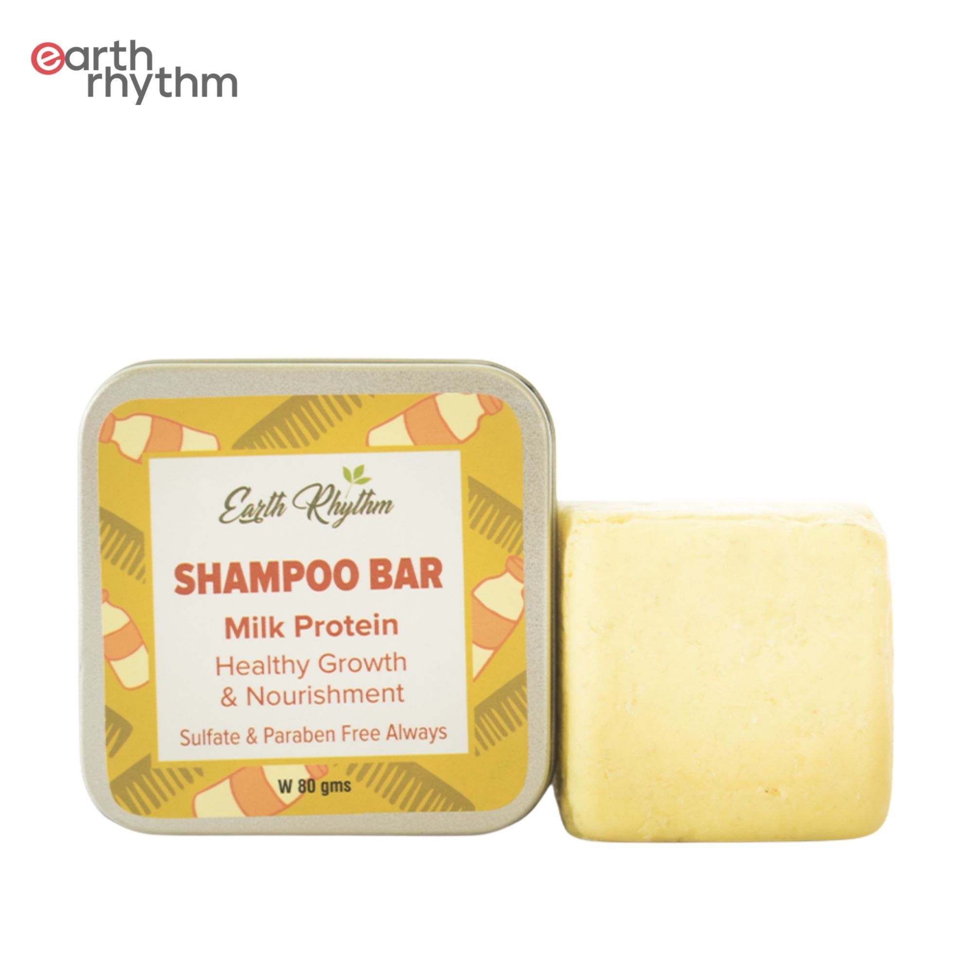 Earth Rhythm Milk Protein Shampoo Bar - 80 gm (Tin Box)