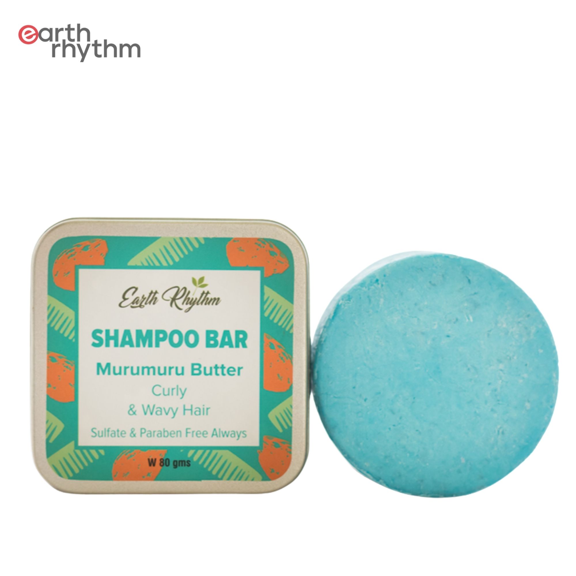 Earth Rhythm Murumuru Butter Shampoo Bar for Curly & Wavy Hair - 80 gm (Tin Box)