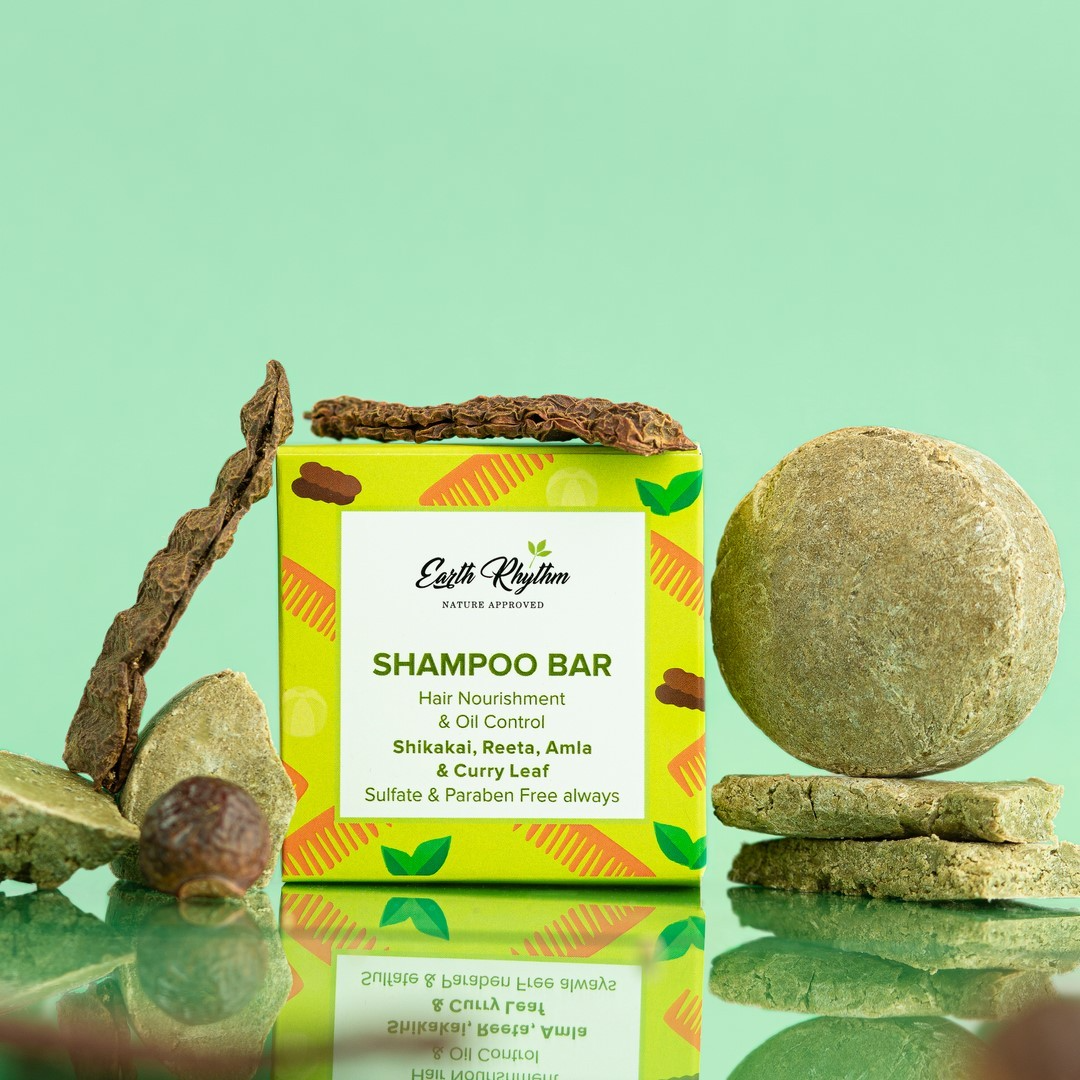 Earth Rhythm Shampoo Bar With Shikakai, Reeta, Amla & Curry Leaf - 80 gm (Paper Box) 