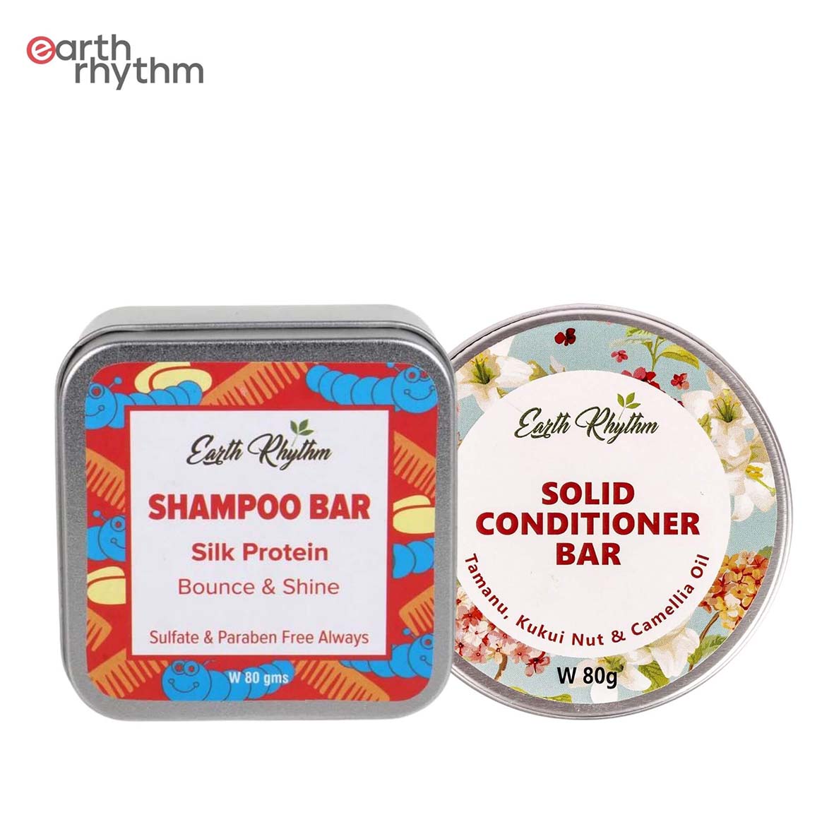 Earth Rhythm Silk Protein Shampoo Bar (80 gm) & Tamanu Conditioner Bar (80 gm) Value Pack for Bounce