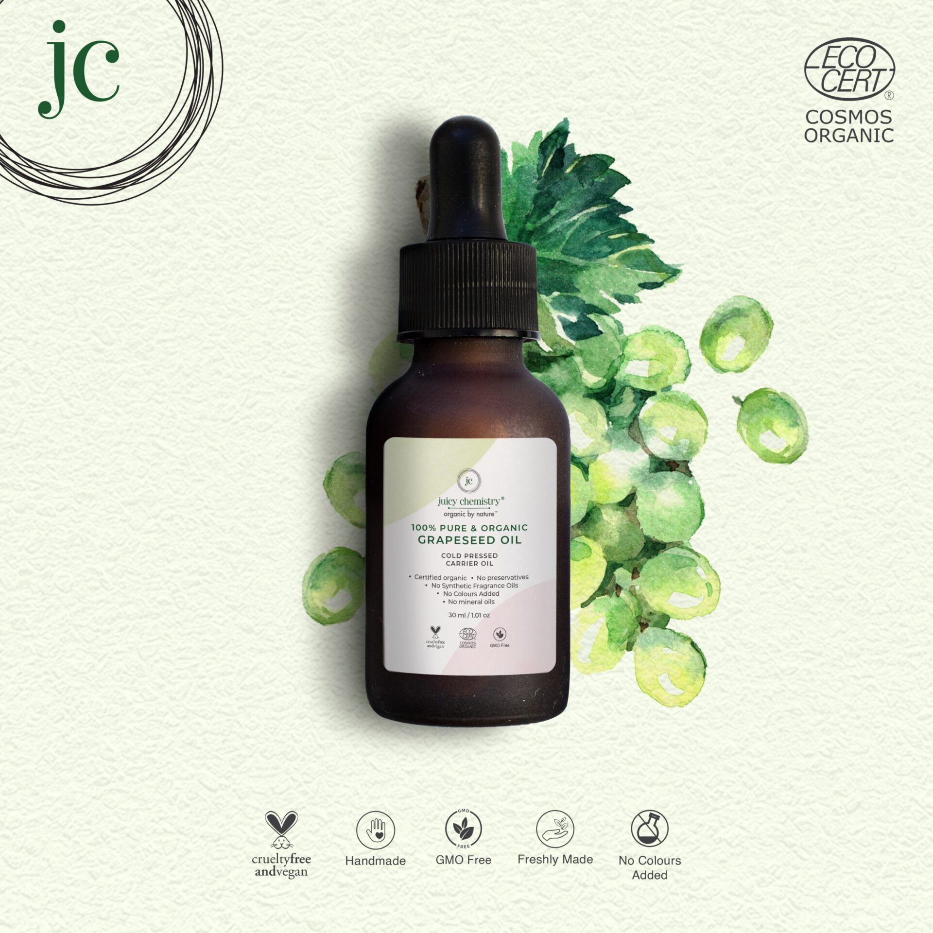 Juicy Chemistry Cold Pressed Grapeseed Oil - 30 ml