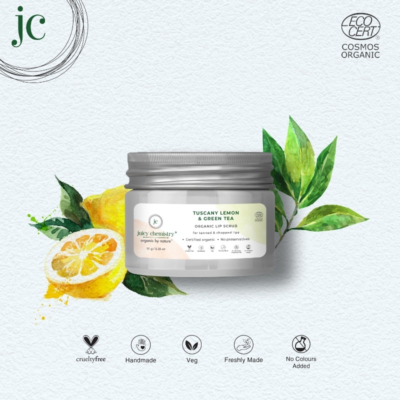 Juicy Chemistry Lip Scrub for Tanned & Chapped Lips with Tuscany Lemon & Green Tea - 10 gm