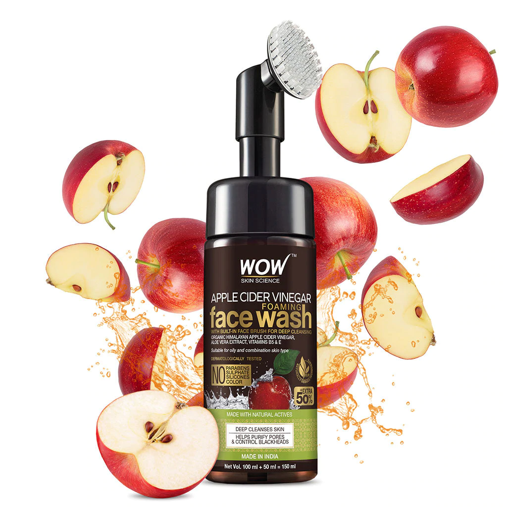 wow science apple cider vinegar face wash with brush 150ml