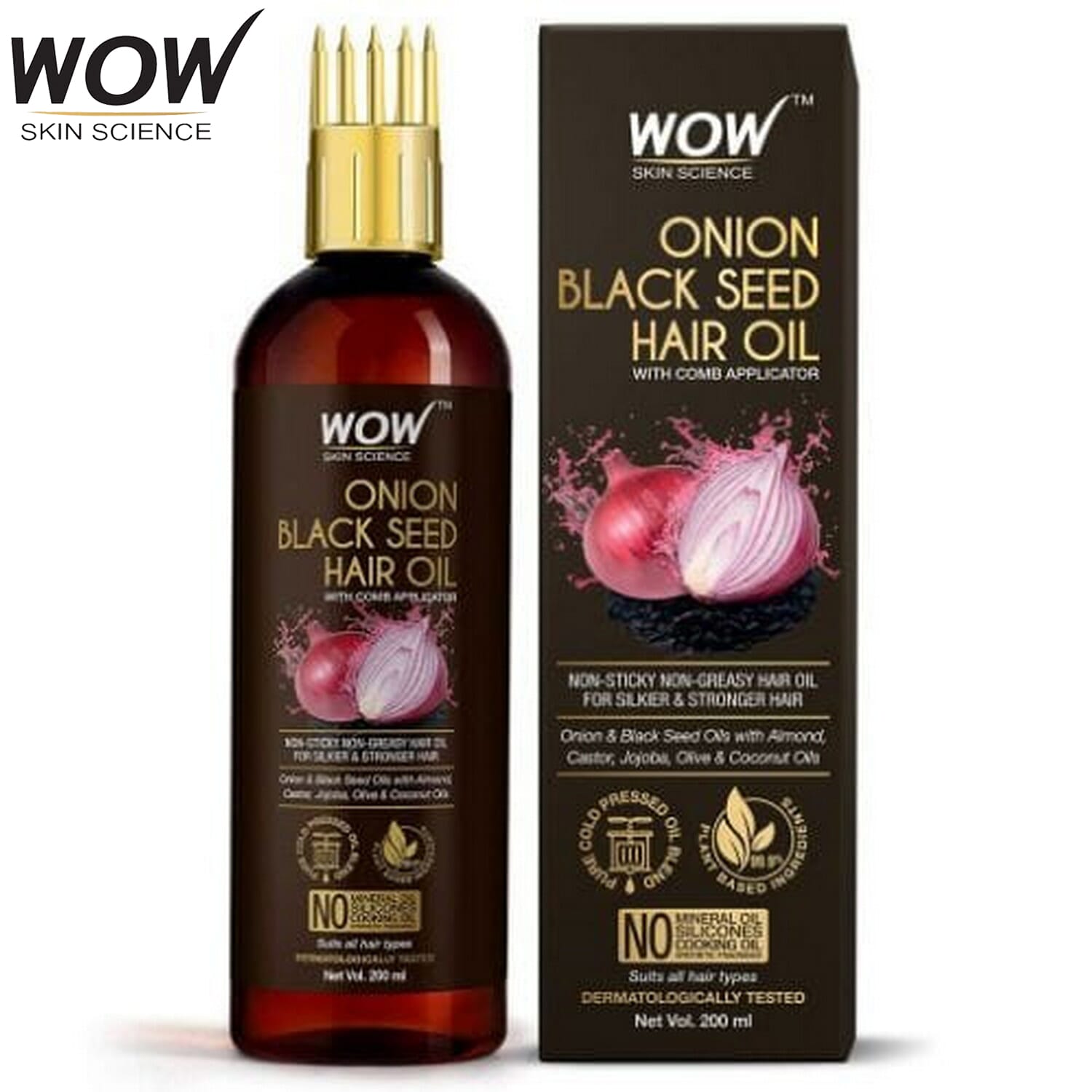 wow science onion black seed hair oil with comb 200ml