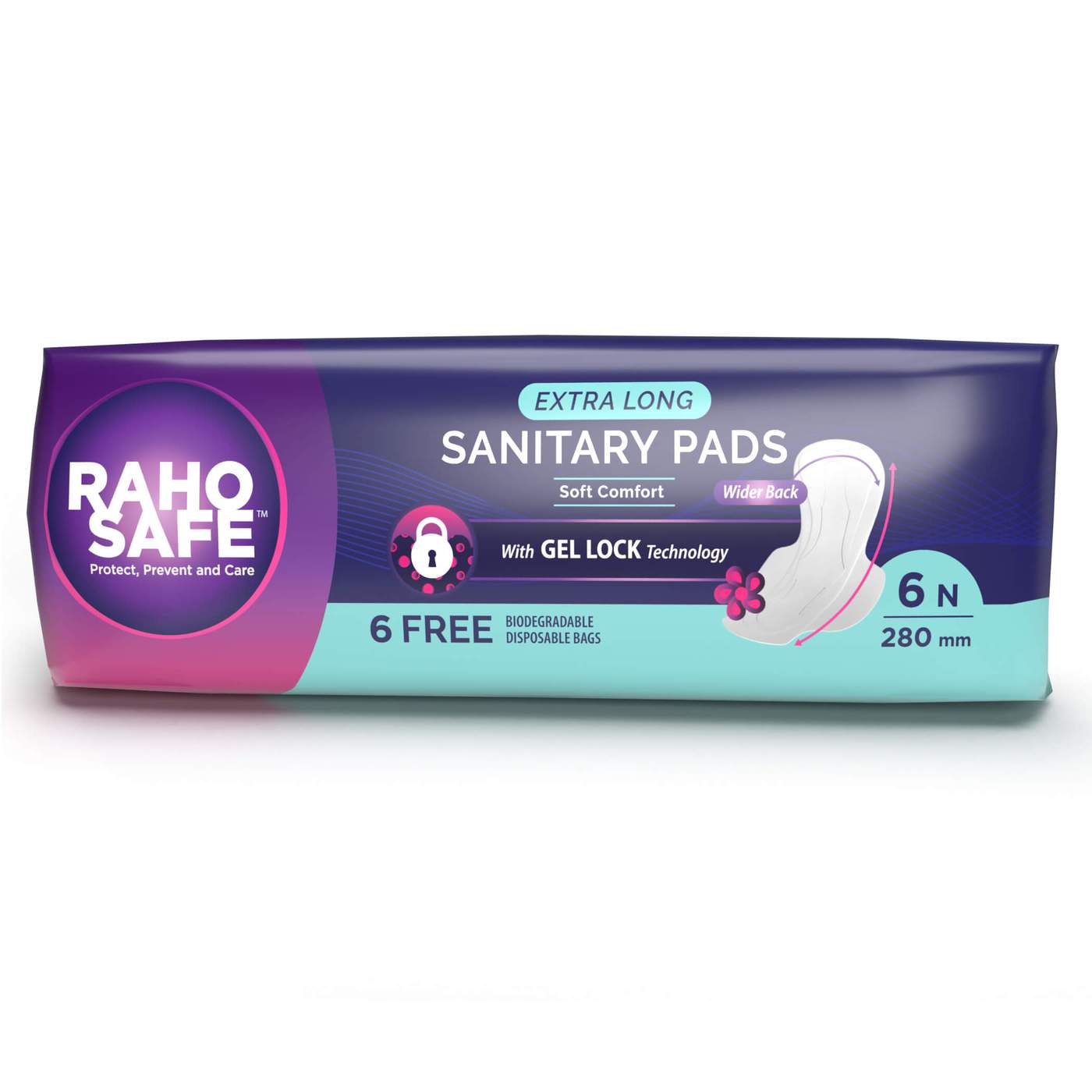 Raho Safe Sanitary Pad Extra Long With Biodegradable Disposable Bags (pack Of 6) 
