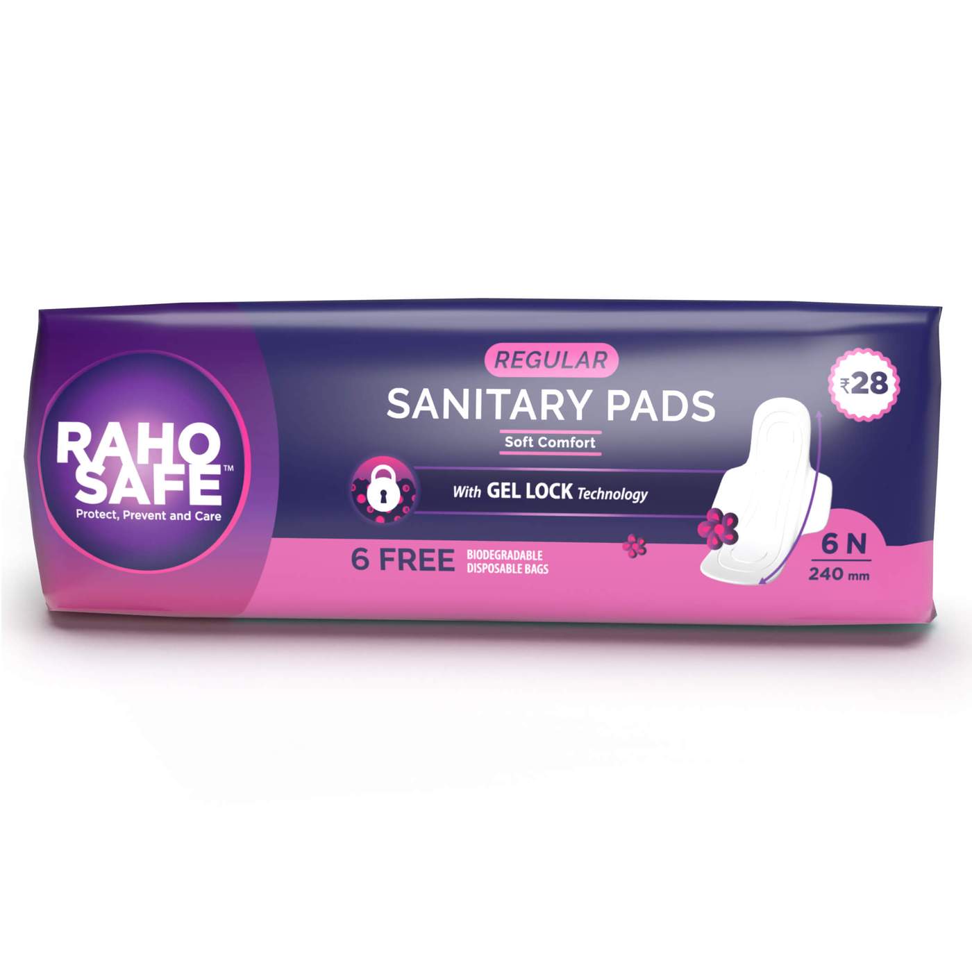 Raho Safe Sanitary Pad Regular With Biodegradable Disposable Bags (pack Of 6) 