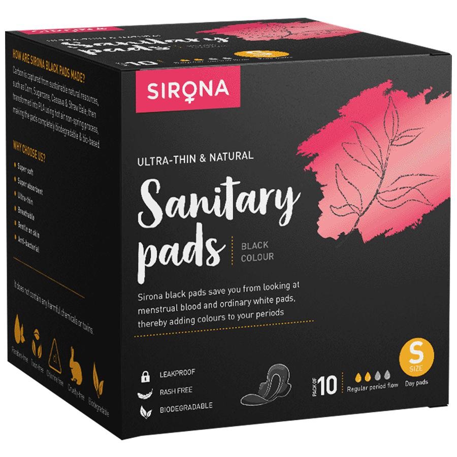 Sirona Biodegradable Super Soft Black Sanitary Pads/napkins, Antibacterial, Ultra Thin And Rash Free